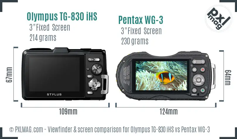 Olympus TG-830 iHS vs Pentax WG-3 Screen and Viewfinder comparison
