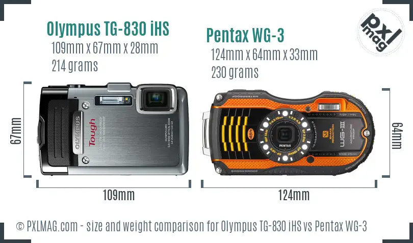 Olympus TG-830 iHS vs Pentax WG-3 size comparison