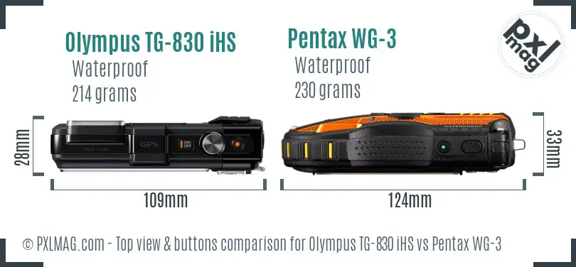 Olympus TG-830 iHS vs Pentax WG-3 top view buttons comparison