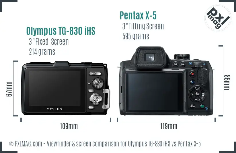 Olympus TG-830 iHS vs Pentax X-5 Screen and Viewfinder comparison