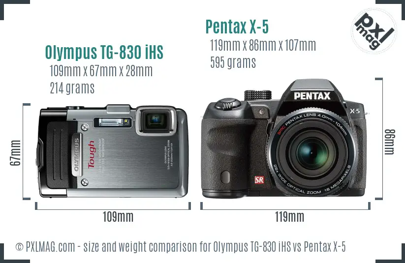 Olympus TG-830 iHS vs Pentax X-5 size comparison