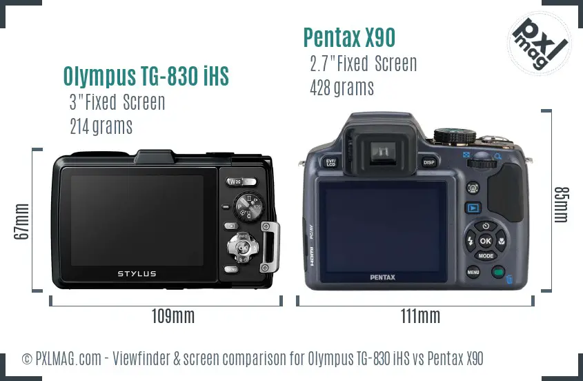 Olympus TG-830 iHS vs Pentax X90 Screen and Viewfinder comparison