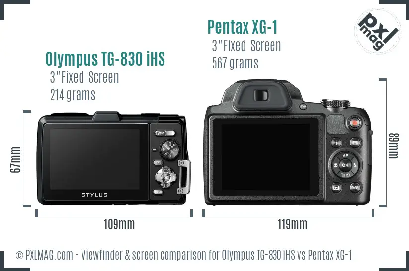 Olympus TG-830 iHS vs Pentax XG-1 Screen and Viewfinder comparison