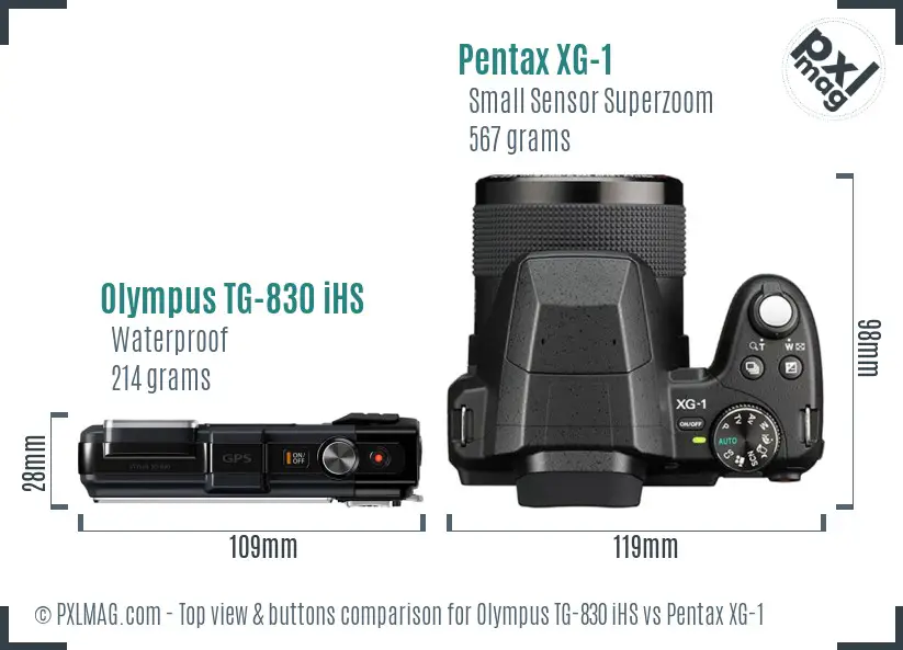 Olympus TG-830 iHS vs Pentax XG-1 top view buttons comparison