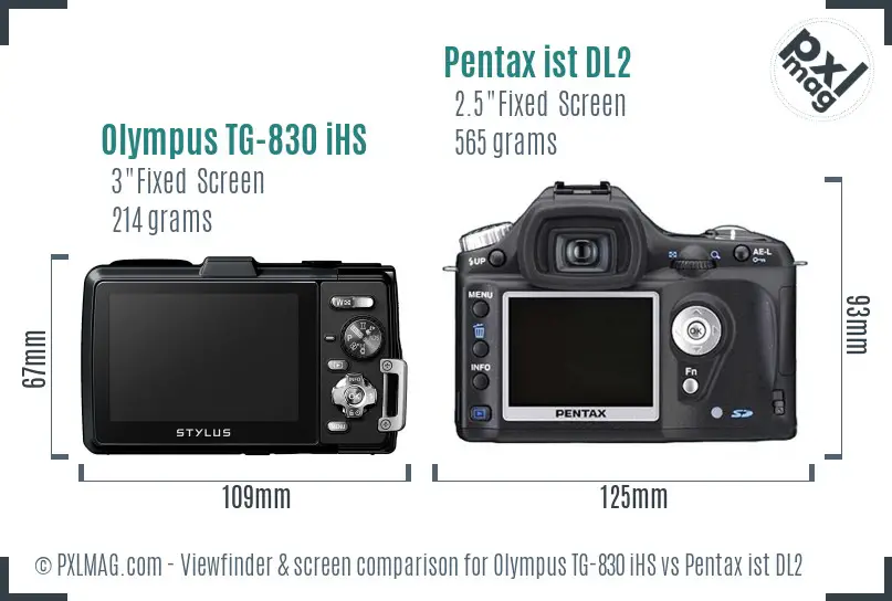 Olympus TG-830 iHS vs Pentax ist DL2 Screen and Viewfinder comparison