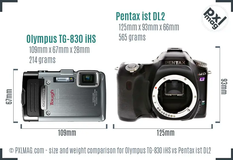 Olympus TG-830 iHS vs Pentax ist DL2 size comparison