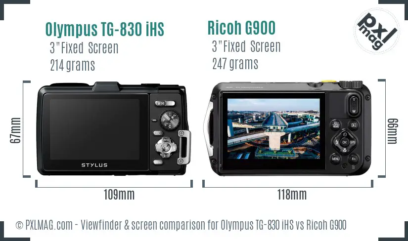 Olympus TG-830 iHS vs Ricoh G900 Screen and Viewfinder comparison