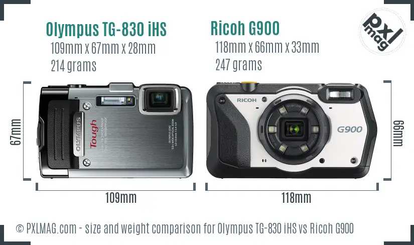 Olympus TG-830 iHS vs Ricoh G900 size comparison