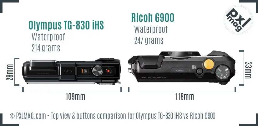Olympus TG-830 iHS vs Ricoh G900 top view buttons comparison