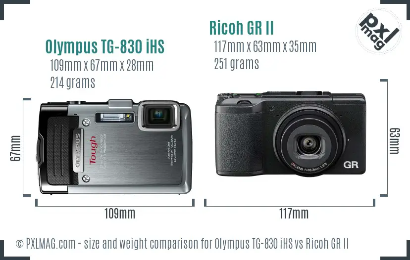 Olympus TG-830 iHS vs Ricoh GR II size comparison Olympus TG-830 iHS vs Ricoh GR II size comparison