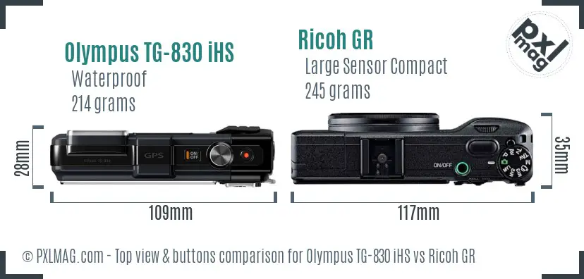 Olympus TG-830 iHS vs Ricoh GR top view buttons comparison