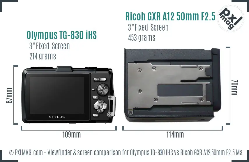 Olympus TG-830 iHS vs Ricoh GXR A12 50mm F2.5 Macro Screen and Viewfinder comparison Olympus TG-830 iHS vs Ricoh GXR A12 50mm F2.5 Macro Screen and Viewfinder comparison