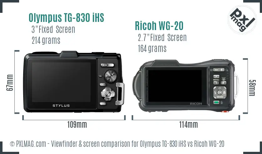 Olympus TG-830 iHS vs Ricoh WG-20 Screen and Viewfinder comparison