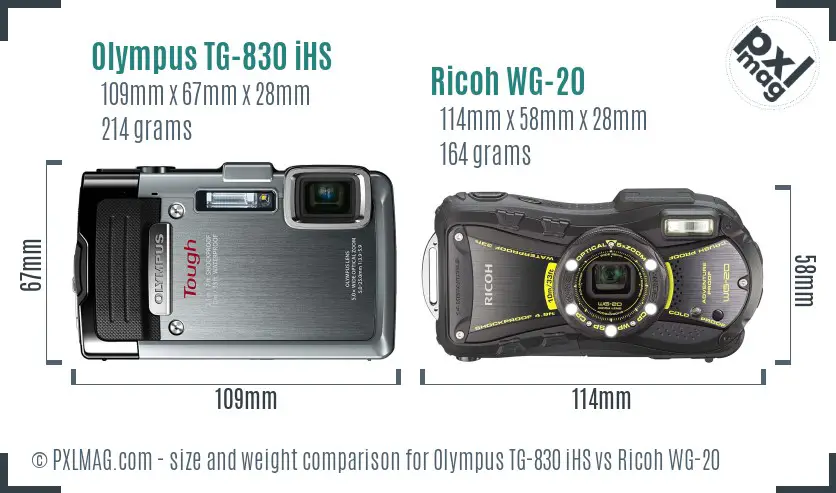 Olympus TG-830 iHS vs Ricoh WG-20 size comparison