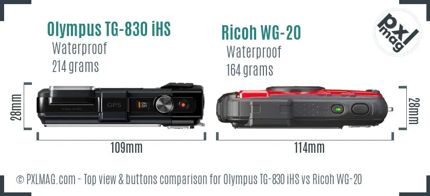 Olympus TG-830 iHS vs Ricoh WG-20 top view buttons comparison