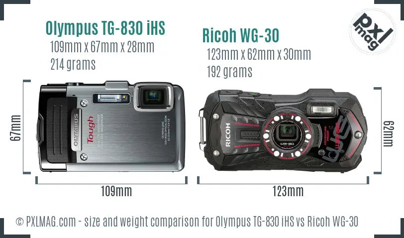 Olympus TG-830 iHS vs Ricoh WG-30 size comparison Olympus TG-830 iHS vs Ricoh WG-30 size comparison