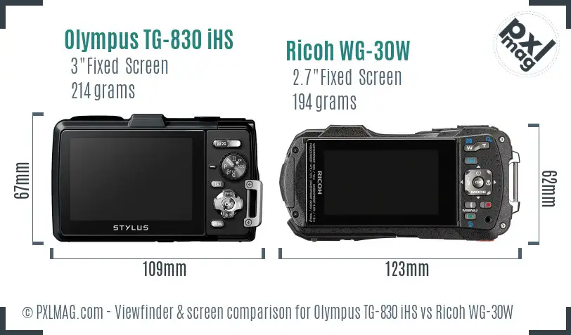 Olympus TG-830 iHS vs Ricoh WG-30W Screen and Viewfinder comparison