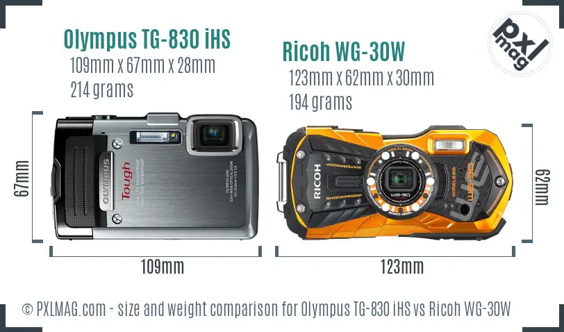 Olympus TG-830 iHS vs Ricoh WG-30W size comparison