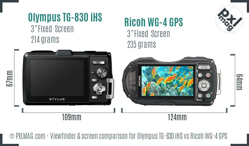 Olympus TG-830 iHS vs Ricoh WG-4 GPS Screen and Viewfinder comparison
