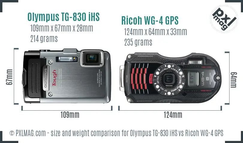 Olympus TG-830 iHS vs Ricoh WG-4 GPS size comparison