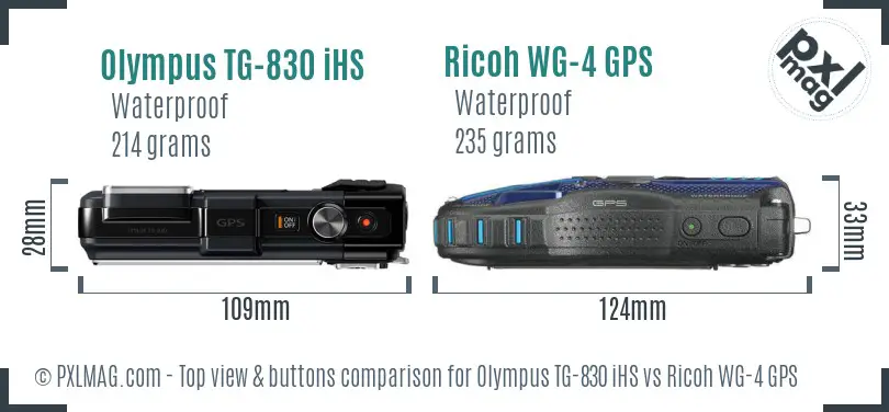 Olympus TG-830 iHS vs Ricoh WG-4 GPS top view buttons comparison