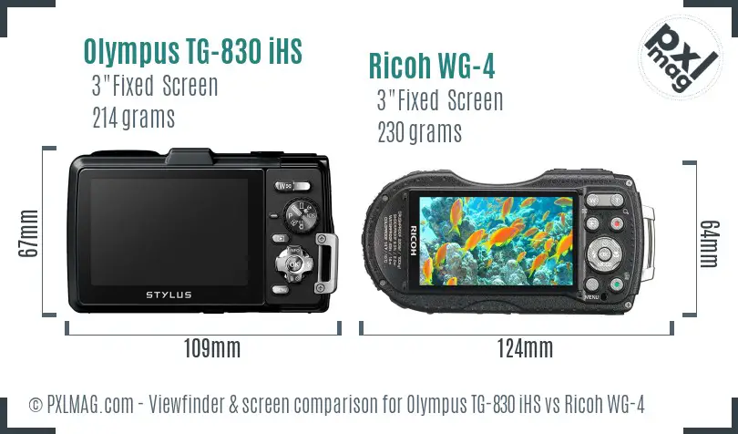 Olympus TG-830 iHS vs Ricoh WG-4 Screen and Viewfinder comparison