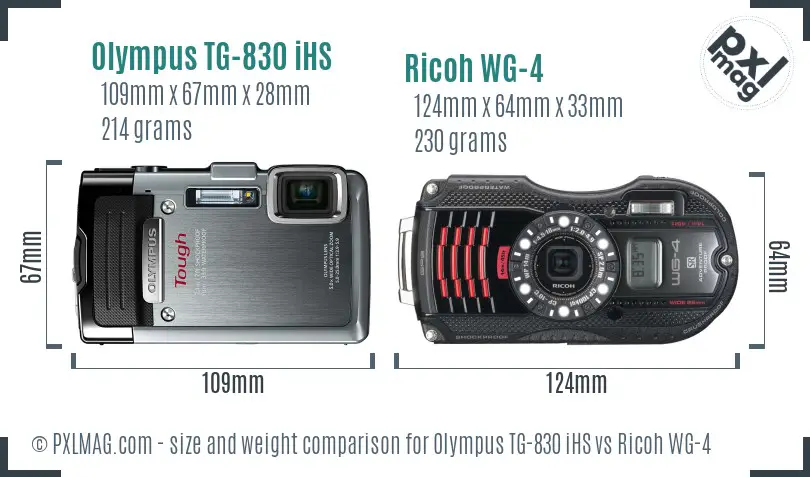 Olympus TG-830 iHS vs Ricoh WG-4 size comparison