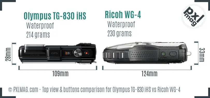 Olympus TG-830 iHS vs Ricoh WG-4 top view buttons comparison