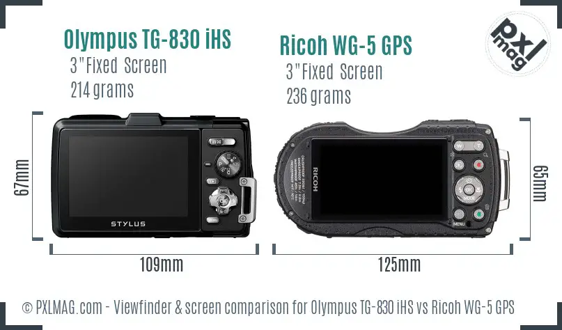 Olympus TG-830 iHS vs Ricoh WG-5 GPS Screen and Viewfinder comparison
