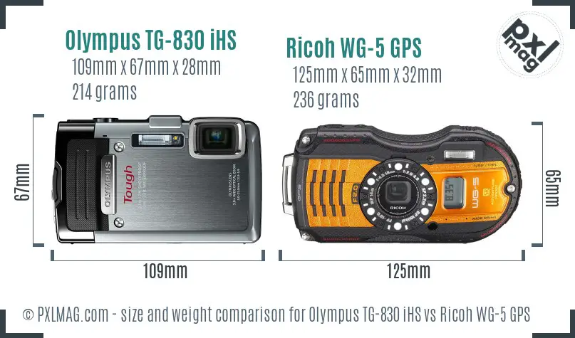 Olympus TG-830 iHS vs Ricoh WG-5 GPS size comparison