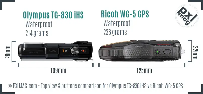 Olympus TG-830 iHS vs Ricoh WG-5 GPS top view buttons comparison