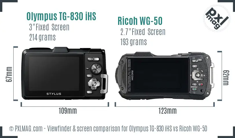 Olympus TG-830 iHS vs Ricoh WG-50 Screen and Viewfinder comparison