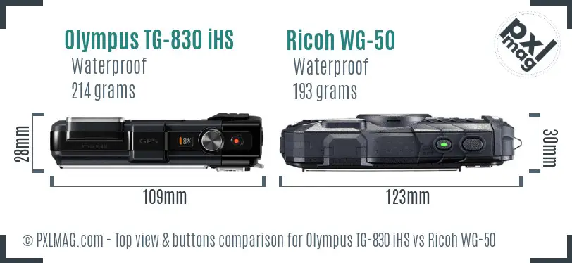 Olympus TG-830 iHS vs Ricoh WG-50 top view buttons comparison