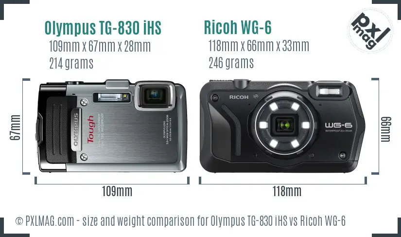 Olympus TG-830 iHS vs Ricoh WG-6 size comparison