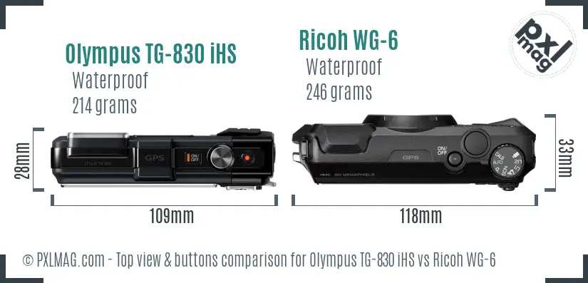 Olympus TG-830 iHS vs Ricoh WG-6 top view buttons comparison