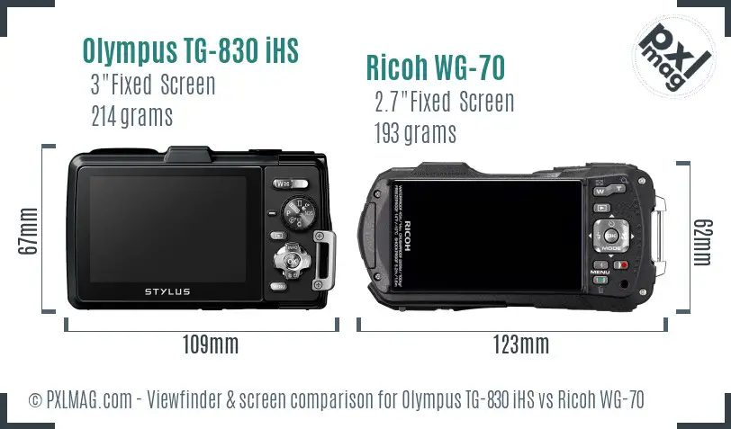 Olympus TG-830 iHS vs Ricoh WG-70 Screen and Viewfinder comparison