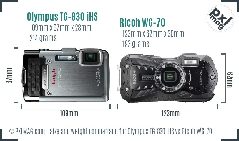Olympus TG-830 iHS vs Ricoh WG-70 size comparison