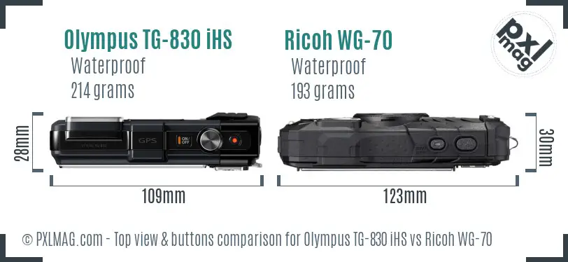 Olympus TG-830 iHS vs Ricoh WG-70 top view buttons comparison