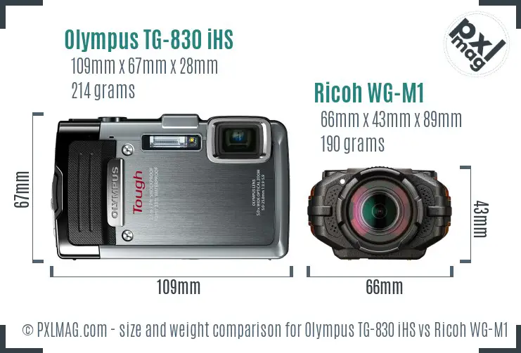 Olympus TG-830 iHS vs Ricoh WG-M1 size comparison