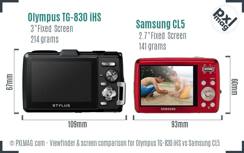 Olympus TG-830 iHS vs Samsung CL5 Screen and Viewfinder comparison