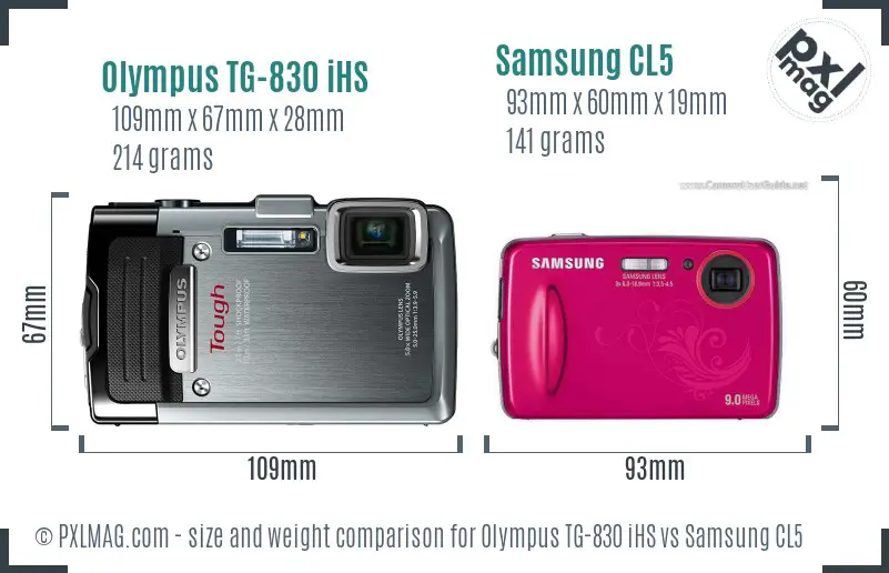 Olympus TG-830 iHS vs Samsung CL5 size comparison