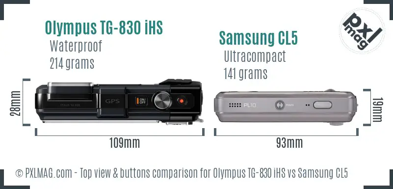 Olympus TG-830 iHS vs Samsung CL5 top view buttons comparison