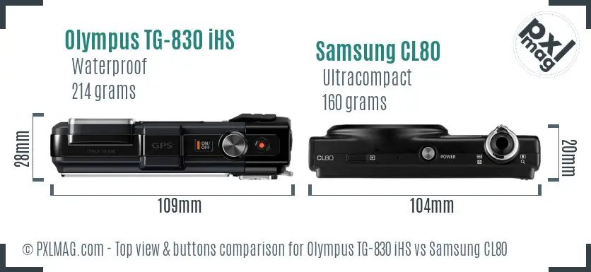 Olympus TG-830 iHS vs Samsung CL80 top view buttons comparison