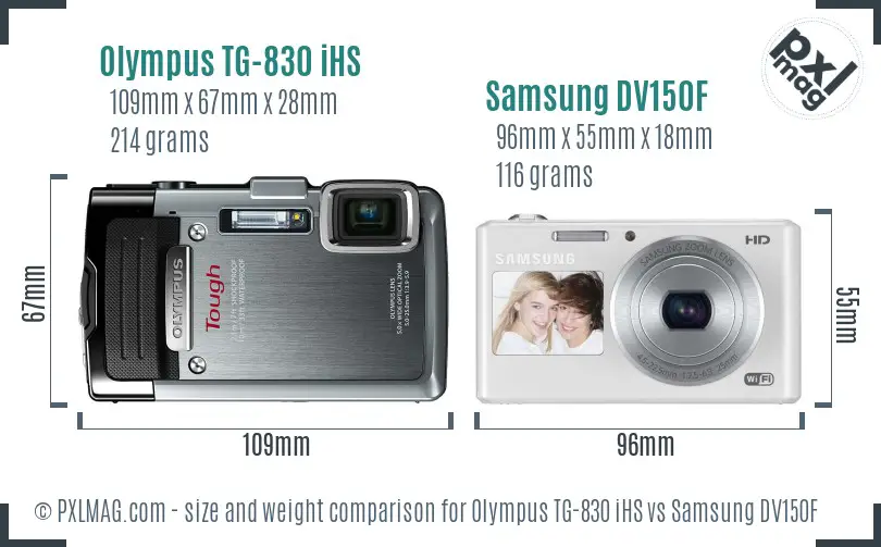 Olympus TG-830 iHS vs Samsung DV150F size comparison