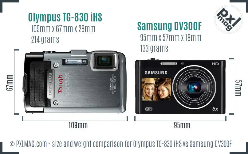 Olympus TG-830 iHS vs Samsung DV300F size comparison