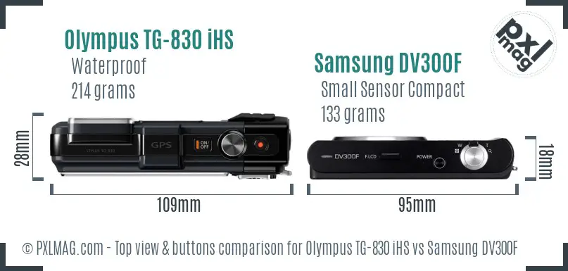 Olympus TG-830 iHS vs Samsung DV300F top view buttons comparison