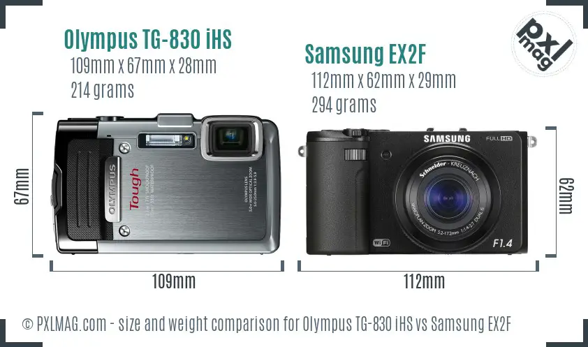 Olympus TG-830 iHS vs Samsung EX2F size comparison