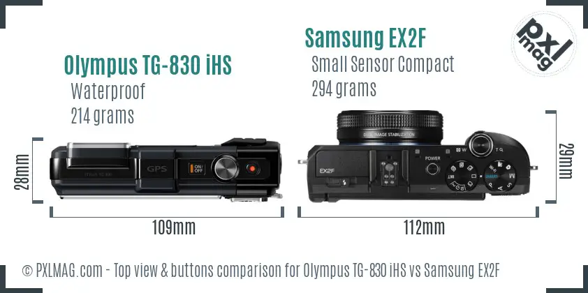 Olympus TG-830 iHS vs Samsung EX2F top view buttons comparison