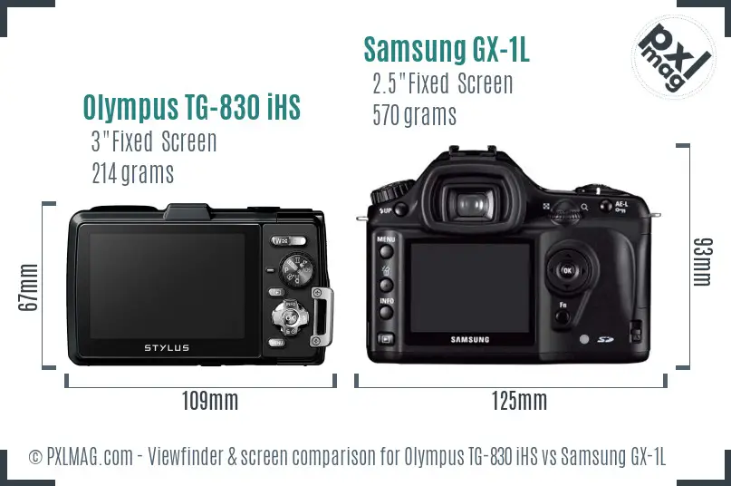 Olympus TG-830 iHS vs Samsung GX-1L Screen and Viewfinder comparison