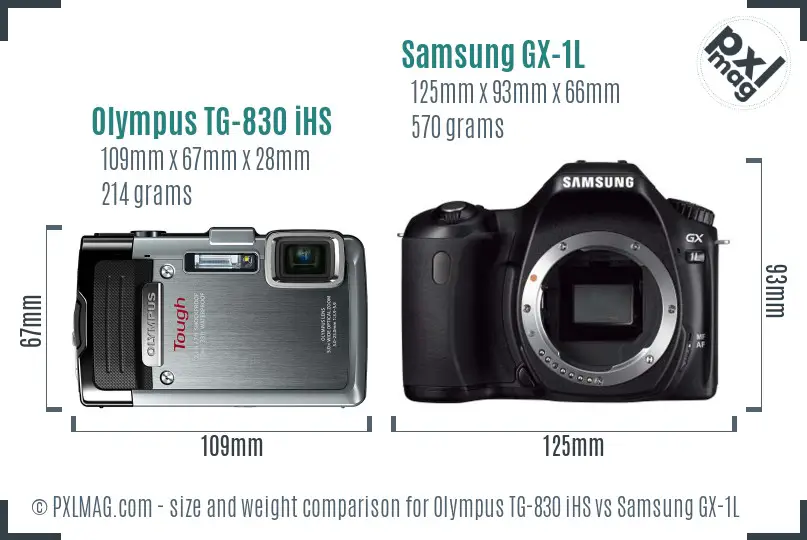 Olympus TG-830 iHS vs Samsung GX-1L size comparison